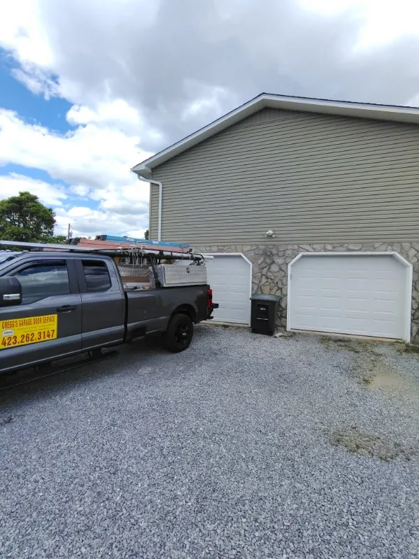 Greggs Garage Door Services install truck on-site in Greeneville, Tennessee